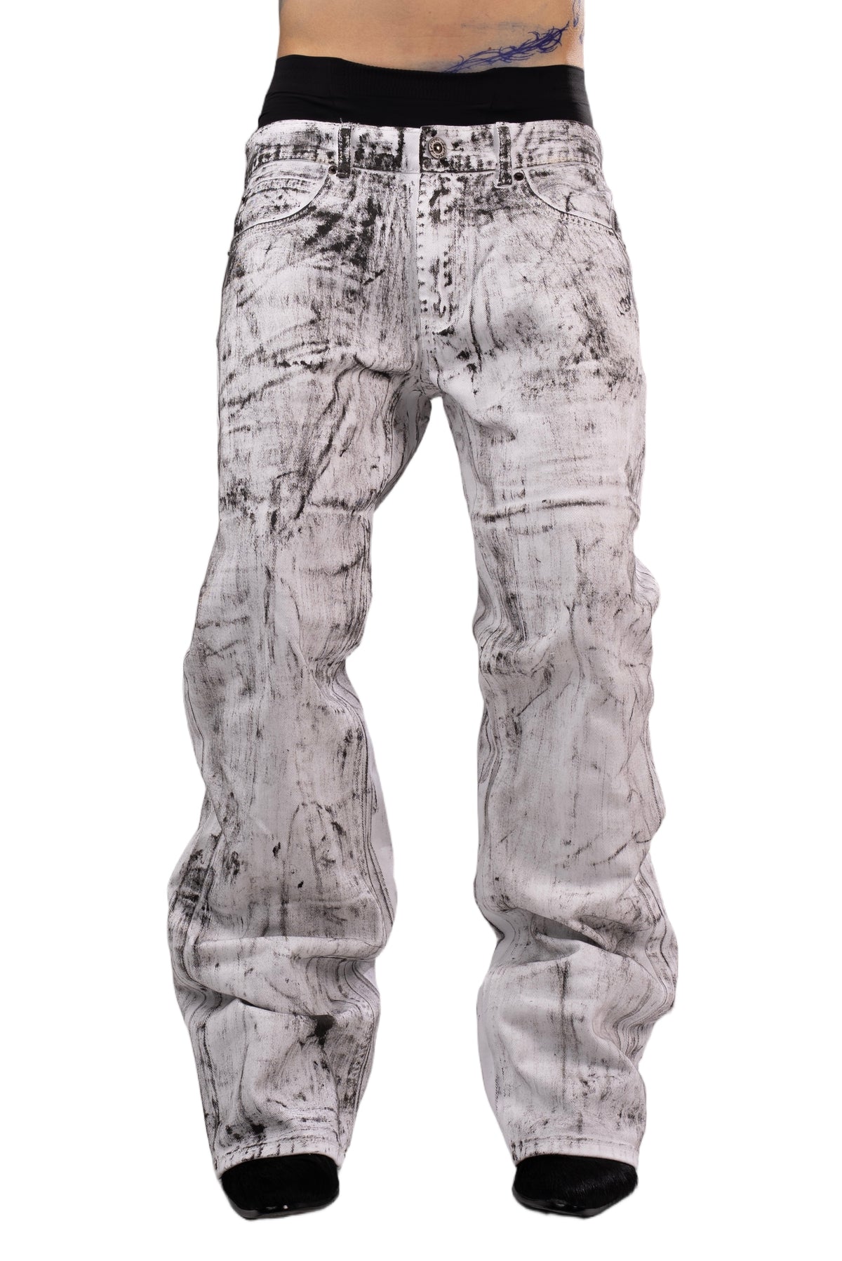 Two-tone white and black jeans by AGONY, handmade in Austria from deadstock denim – photo 4 of 4