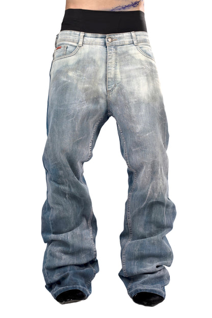 Two-tone blue and white jeans by AGONY, handmade in Austria from deadstock denim – photo 3 of 3