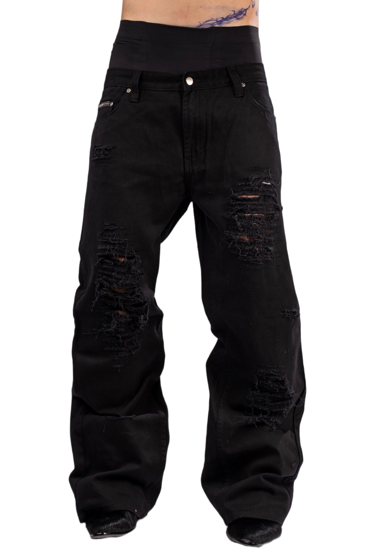 Black distressed jeans by AGONY, handmade in Austria from deadstock denim – photo 4 of 5