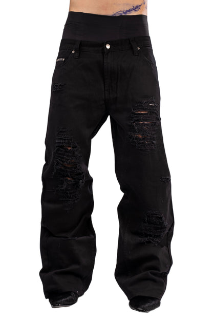 Black distressed jeans by AGONY, handmade in Austria from deadstock denim – photo 4 of 5