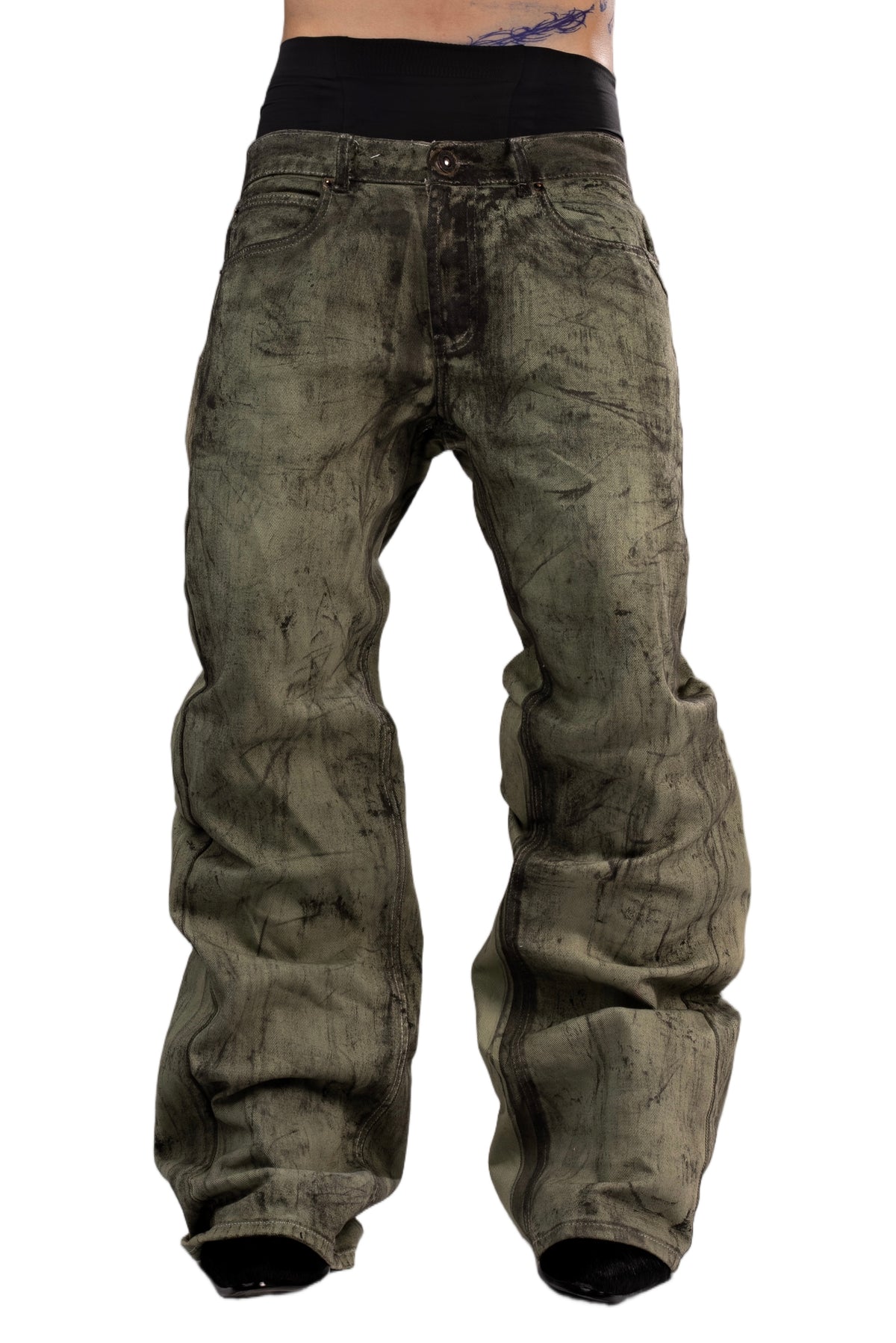 Green washed jeans by AGONY, handmade in Austria from deadstock denim – photo 1 of 4