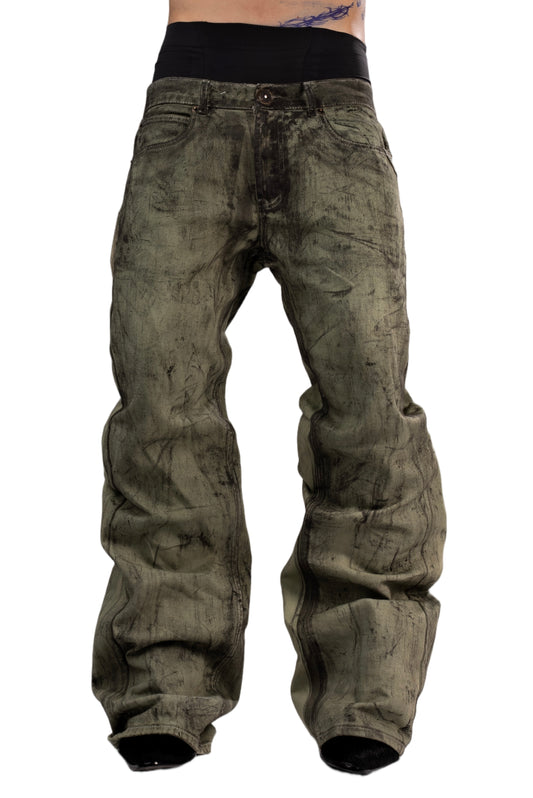 Green washed jeans by AGONY, handmade in Austria from deadstock denim – photo 1 of 4