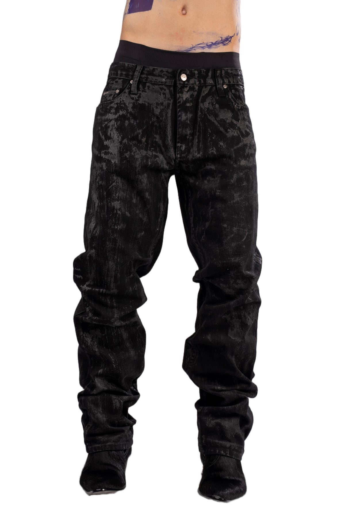 Black waxed jeans by AGONY, handmade in Austria from deadstock denim – photo 3 of 4