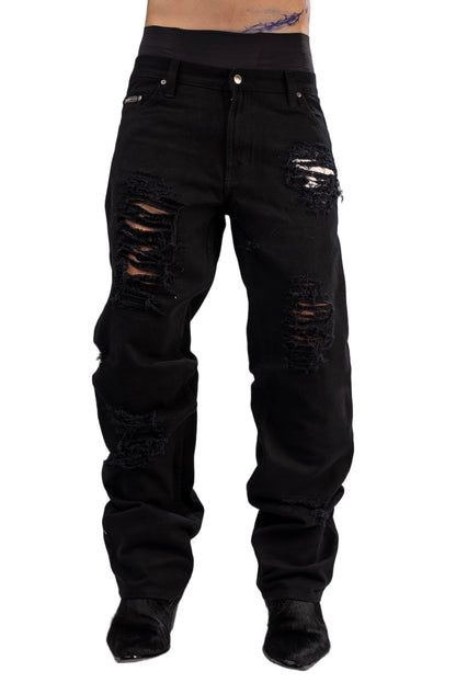 Black distressed jeans by AGONY, handmade in Austria from deadstock denim – photo 3 of 5