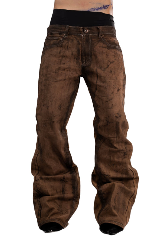 Brown washed jeans by AGONY, handmade in Austria from deadstock denim – photo 1 of 3