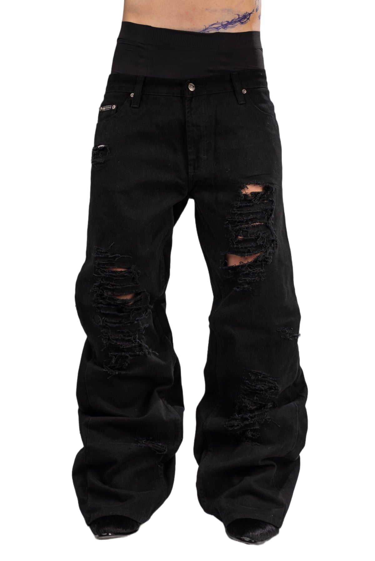 Black distressed jeans by AGONY, handmade in Austria from deadstock denim – photo 1 of 5