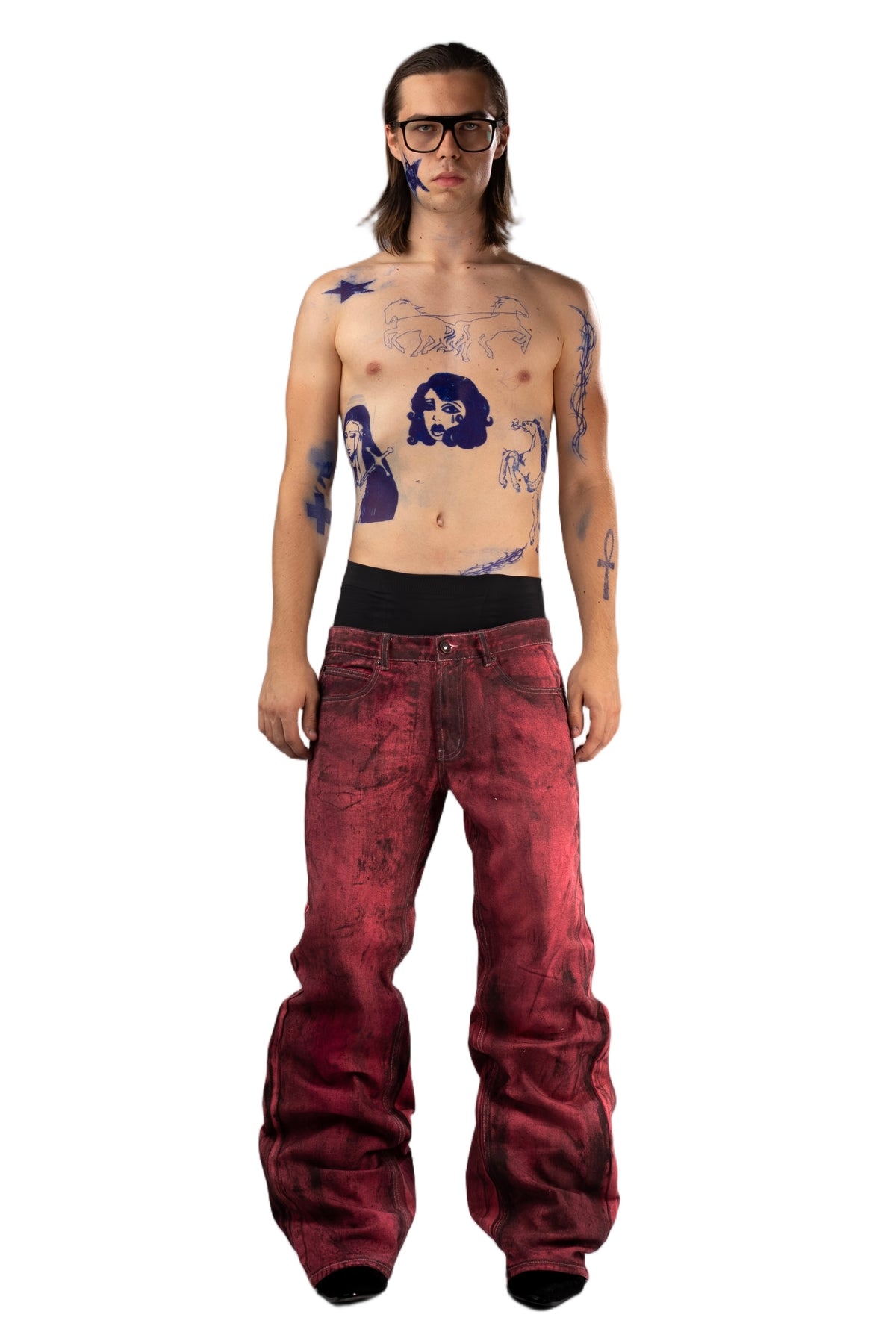 Red washed jeans by AGONY, handmade in Austria from deadstock denim – photo 2 of 4