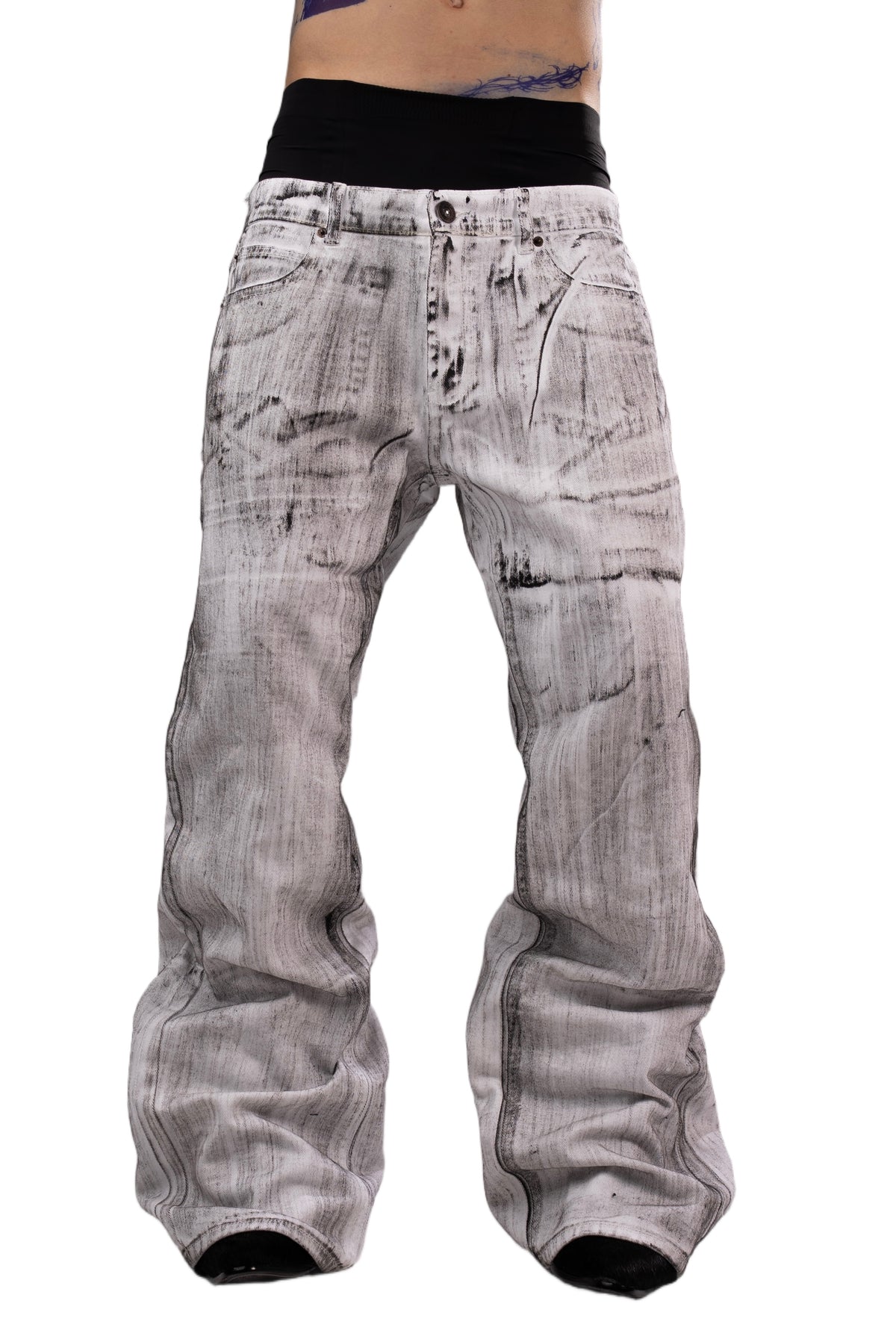 Two-tone white and black jeans by AGONY, handmade in Austria from deadstock denim – photo 1 of 4