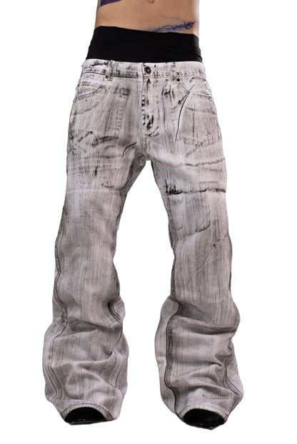 Two-tone white and black jeans by AGONY, handmade in Austria from deadstock denim – photo 1 of 4