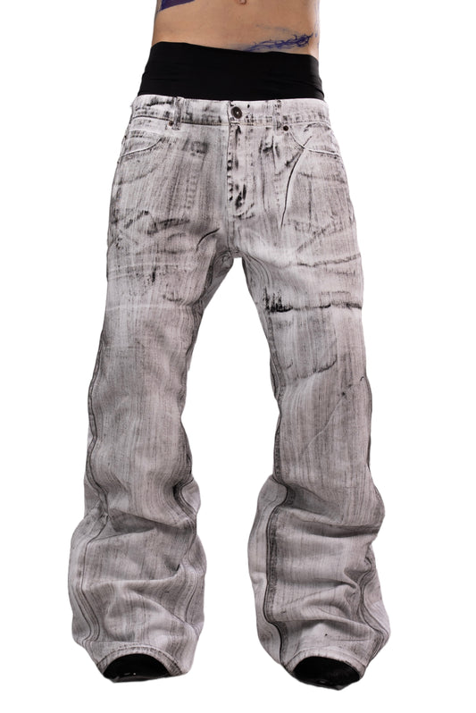 Two-tone white and black jeans by AGONY, handmade in Austria from deadstock denim – photo 1 of 4