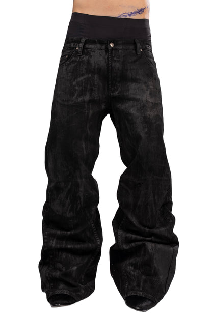 Black waxed jeans by AGONY, handmade in Austria from deadstock denim – photo 1 of 4