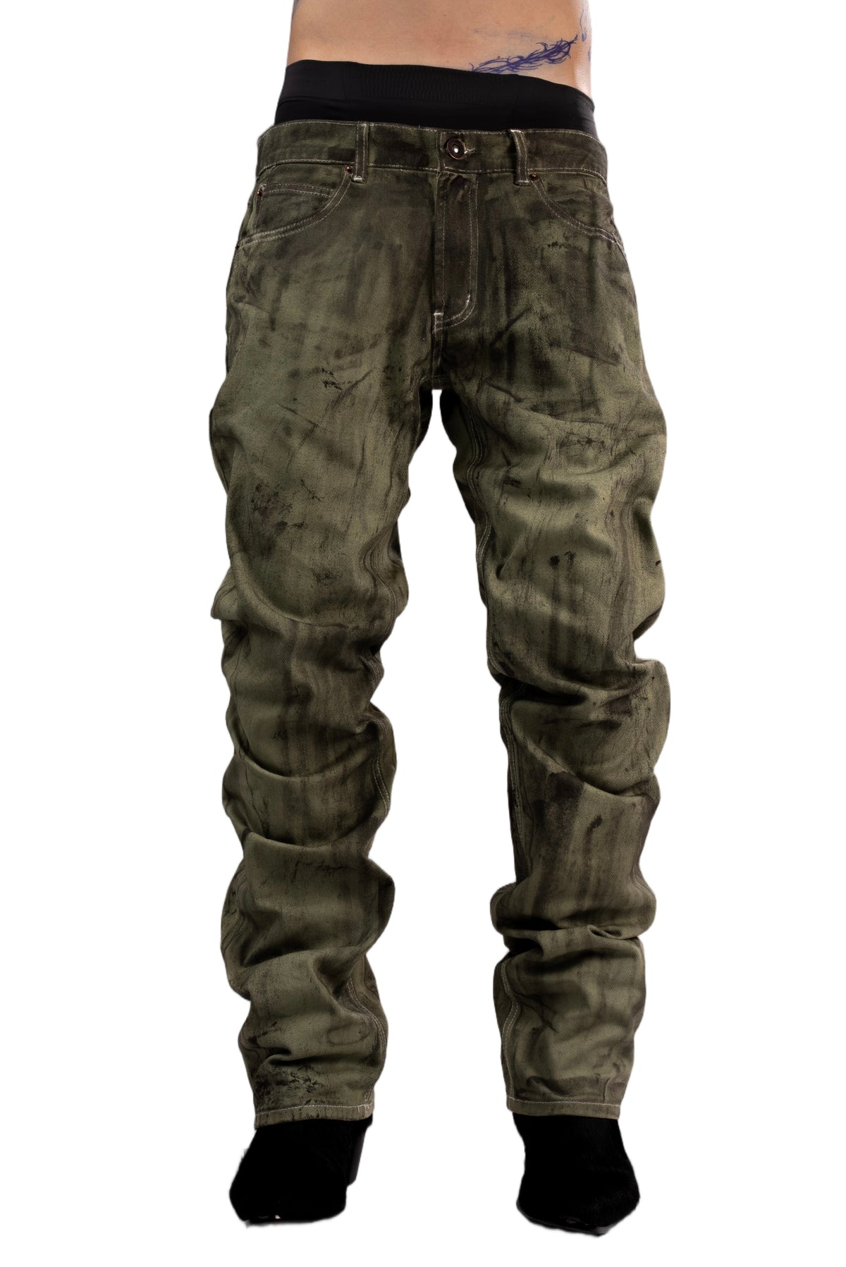 Green washed jeans by AGONY, handmade in Austria from deadstock denim – photo 3 of 4
