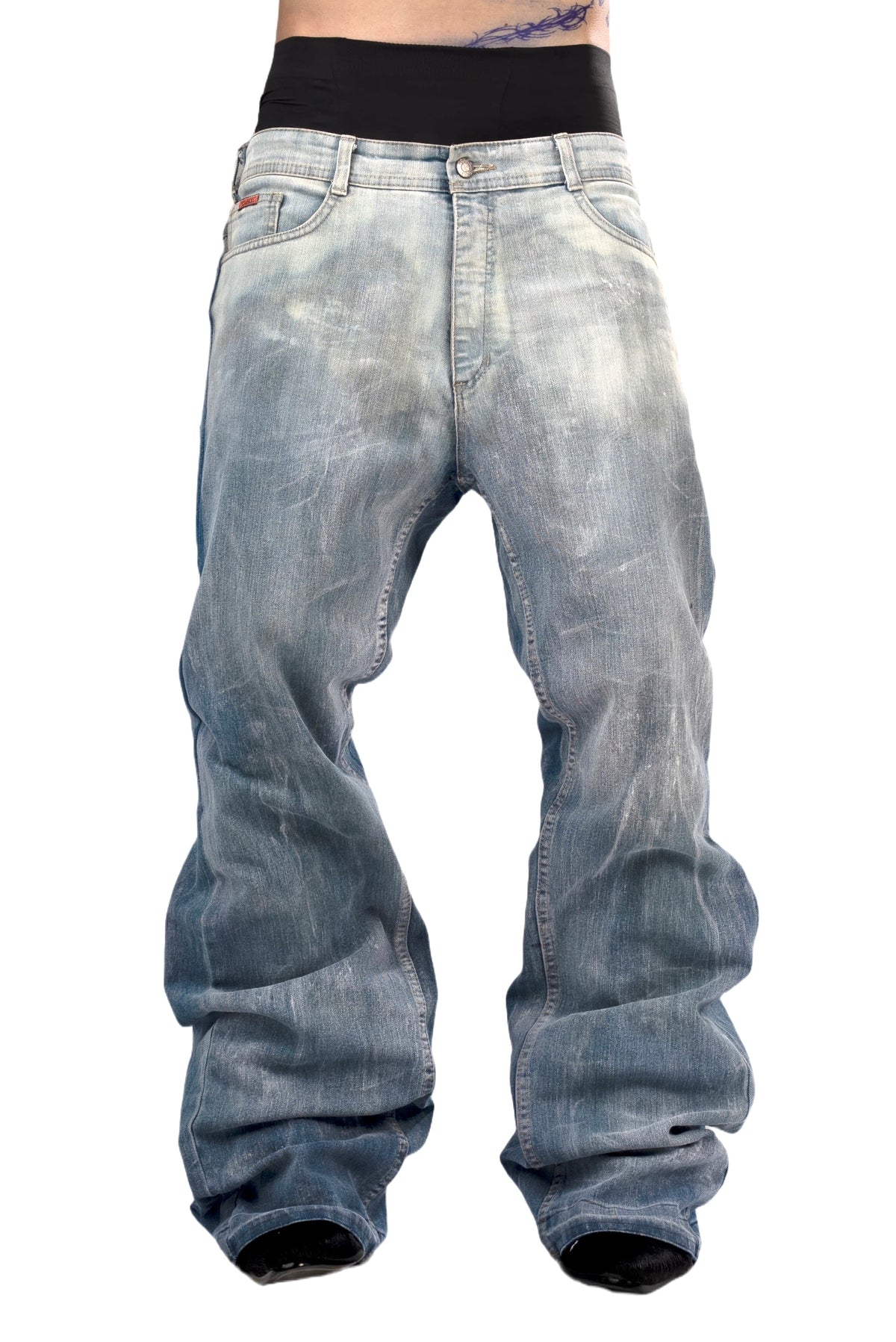 Two-tone blue and white jeans by AGONY, handmade in Austria from deadstock denim – photo 1 of 3