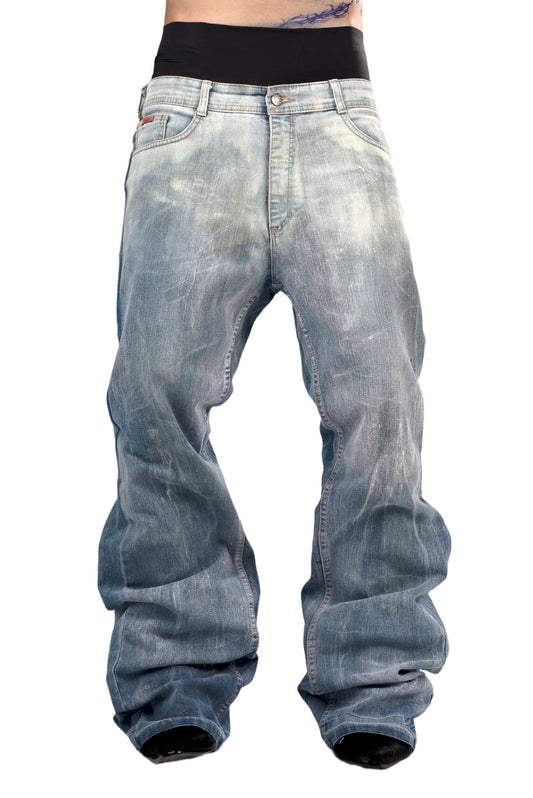 Two-tone blue and white jeans by AGONY, handmade in Austria from deadstock denim – photo 1 of 3